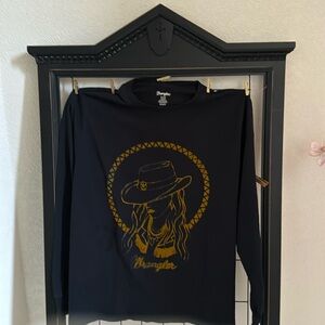 WRANGLER LONG SLEEVE TEE-ICONIC FLOCKED COW GIRL IMAGE On NICE 100% COTTON